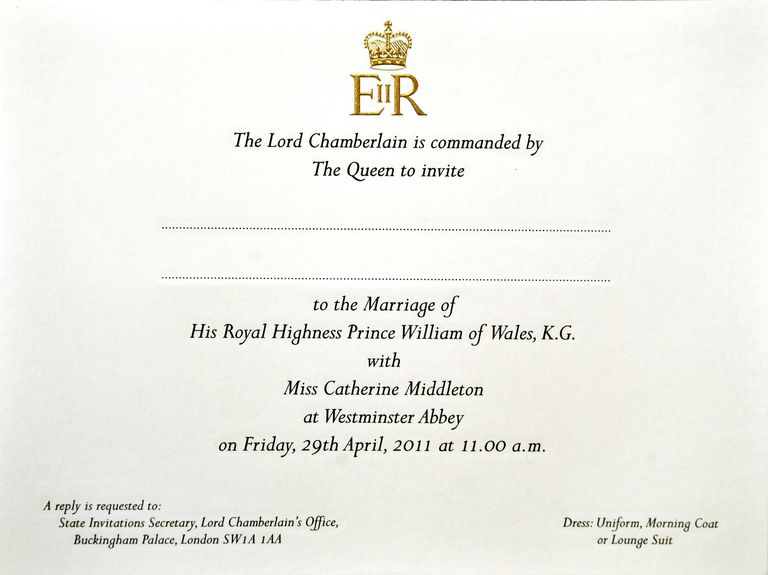 Приглашение на свадьбу принца Уильяма и Кейт Миддлтон