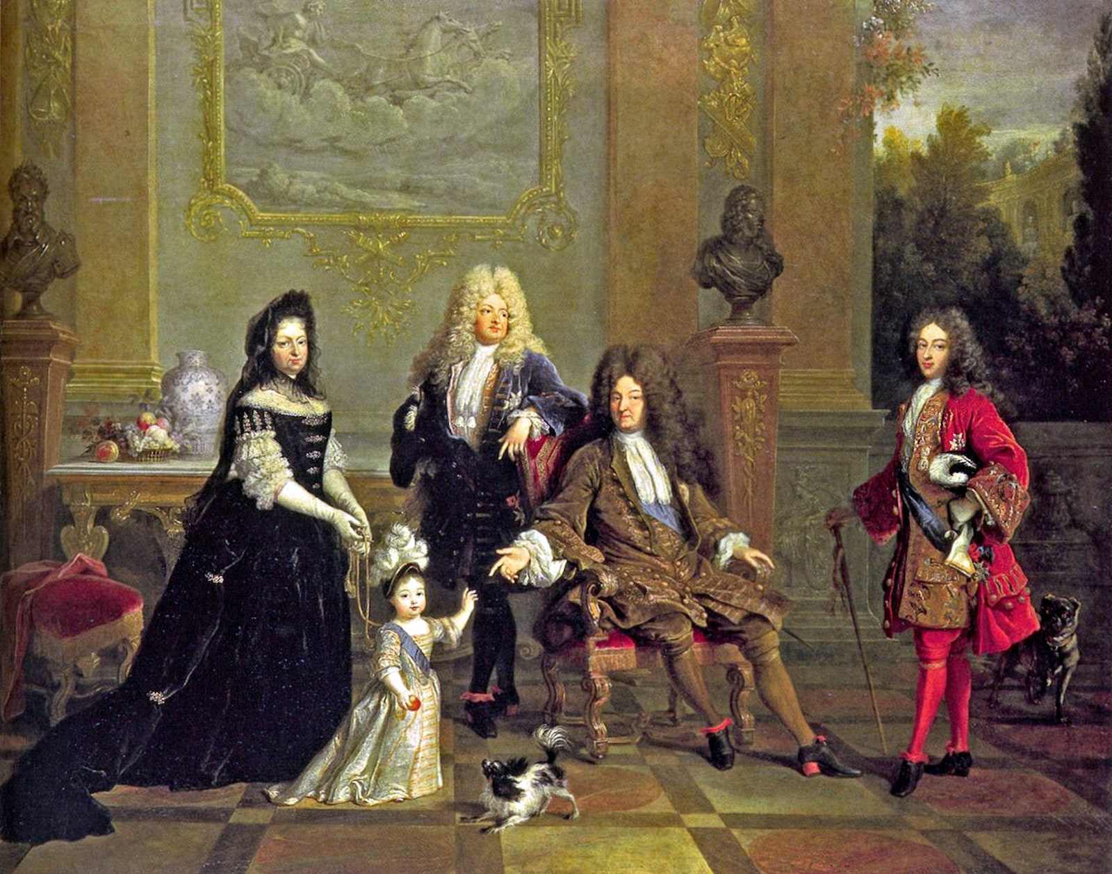 Герцогиня Вантадур со своим воспитанником дофином Людовиком Людовиком XIV и его приближенными