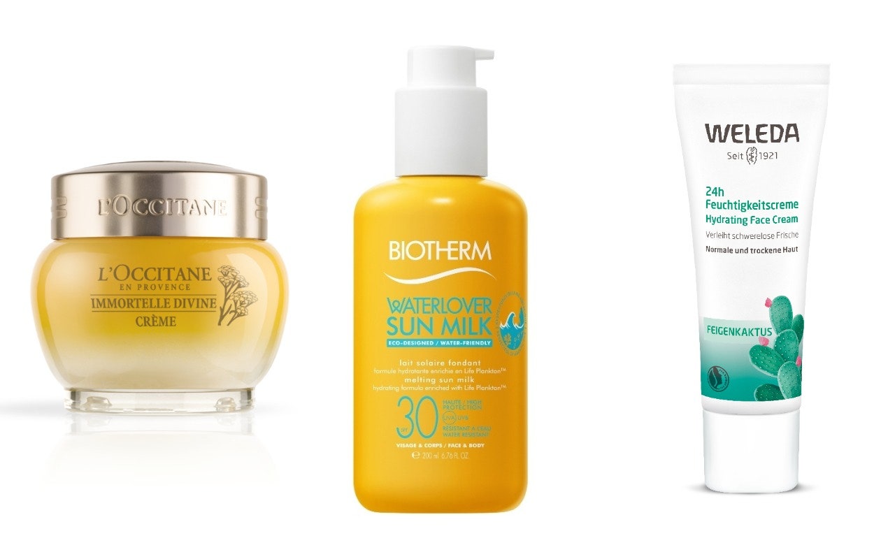 Крем «Божественный бессмертник» L'Occitane Солнцезащитное молочко Waterlover Biotherm Увлажняющий крем для лица Weleda