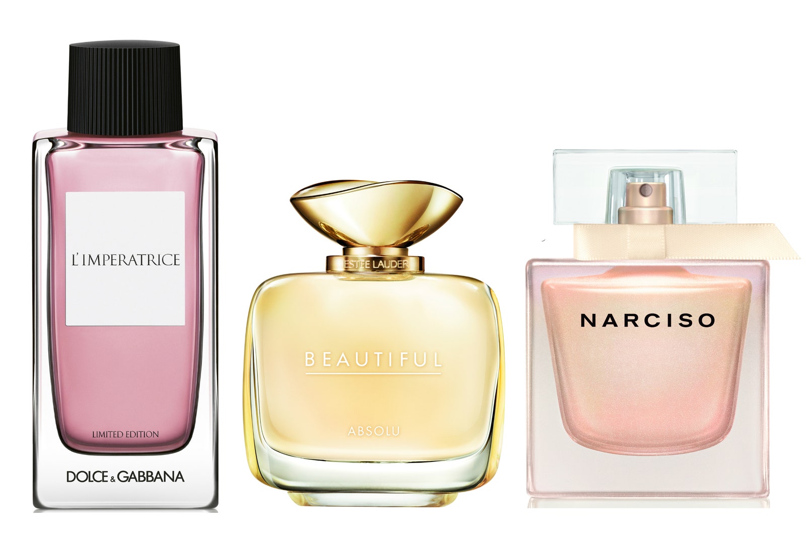 Слева направо аромат Dolce amp Gabbana LImpratrice аромат Este Lauder Beautiful Absolu аромат Narciso Rodriguez Narciso...