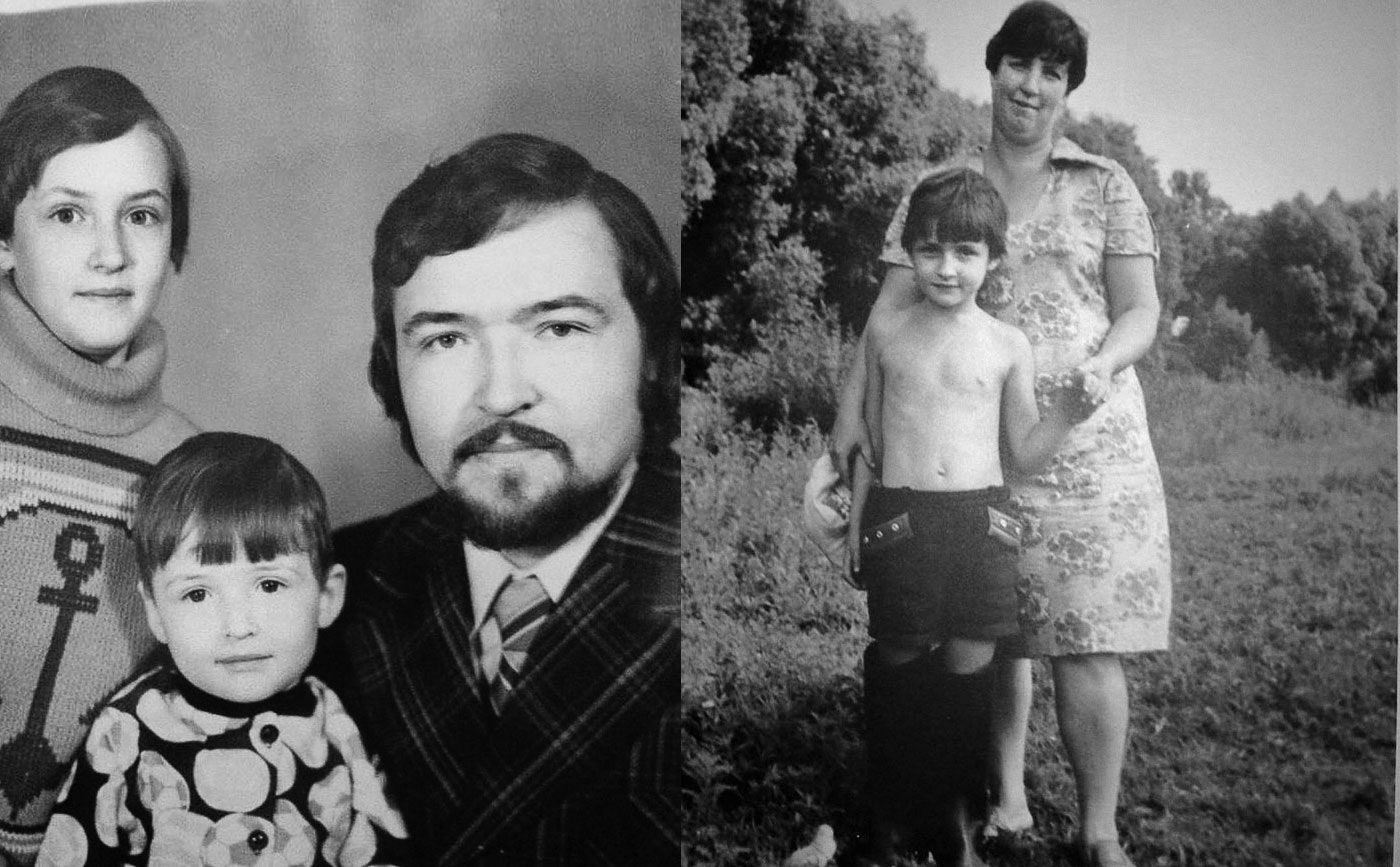 Слева со старшей сестрой и папой 1979. Справа с мамой 1980.