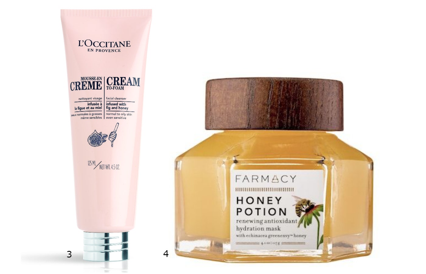 3.Очищающий креммусс для лица с медом и инжиром L'Occitane 4. Farmacy Honey Potion Renewing Antioxidant Hydration Mask