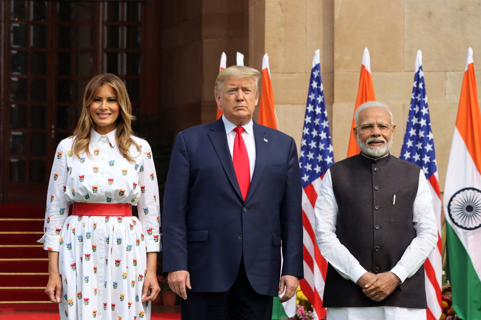 Мелания и Дональд Трамп Нарендра Моди в НьюДели 25 февраля 2020 г.
