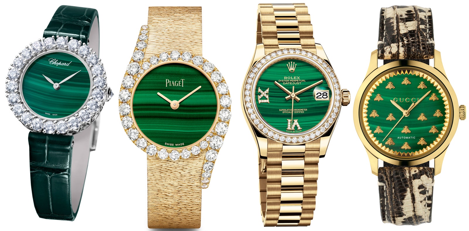 Слева направо Chopard Piaget Rolex Gucci