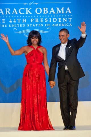 Мишель Обама в платье Jason Wu и Барак Обама.