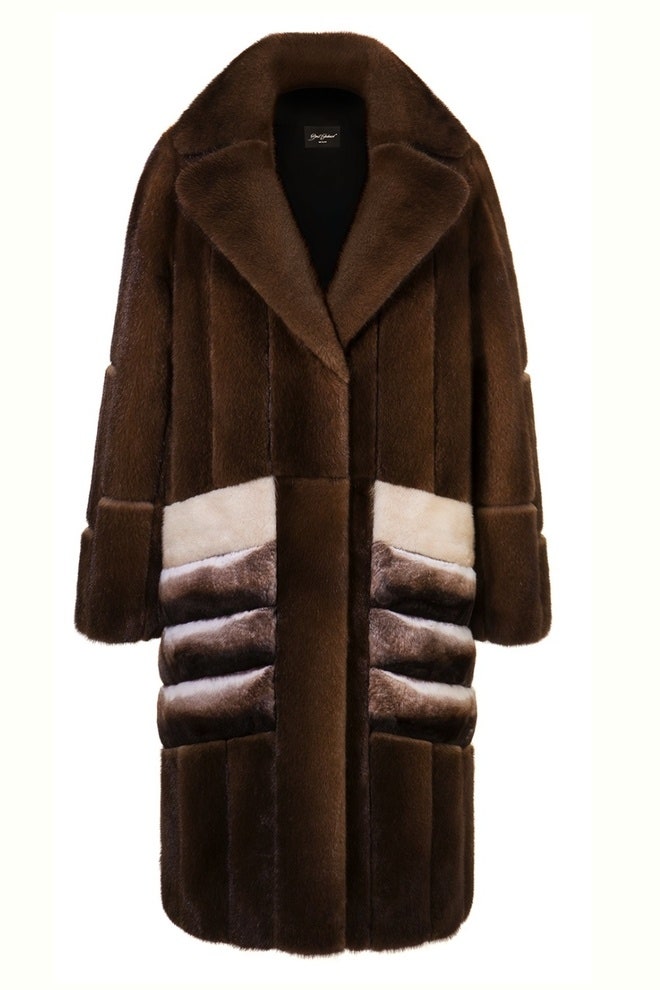 Пальто из норки NAFA цвета браун с карманами из шиншиллы 390 000 руб.