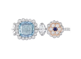 Двойное кольцо Volupt AigeMarine — белое золото розовое золото бриллианты аквамарины и сапфиры.