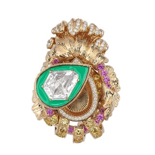Кольцо Cachette Diamant — желтое золото бриллианты желтые бриллианты и розовые сапфиры.