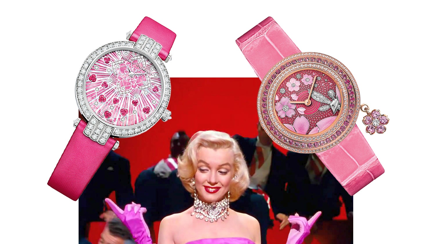 Модные розовые часы от Harry Winston Van Cleef  Arpels Dior Horlogerie Hublot Piaget