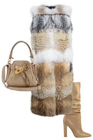 Жилет из меха койота лисы и енота Yves Salomon кожаные сапоги Gianvito Rossi кожаная сумка Chlo.