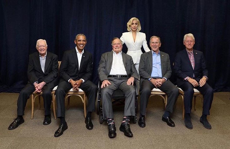 Джимми Картер Барак Обама Джордж Буш  Джордж Буш  Билл Клинтон и Леди Гага