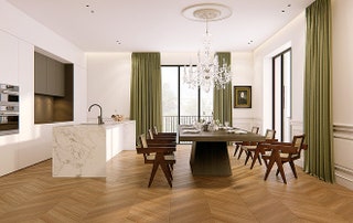 В отделке квартир Vesper использует исключительно высококлассные материалы натуральный мрамор и ценные породы дерева.