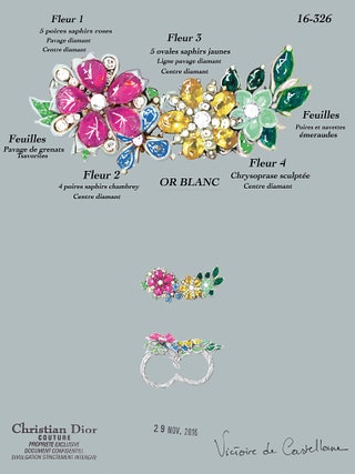 Эскиз кольца Guirlande de Fleurs Saphir Rose Double Ring.