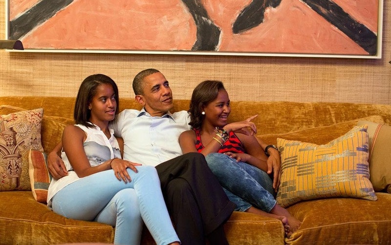 Барак Обама с дочерьми Сашей и Малией