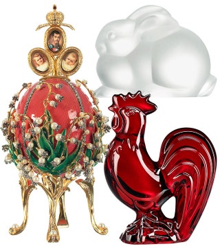 Драгоценное яйцо Faberge статуэтка Lalique в виде зайца фигуркапетух Baccarat.
