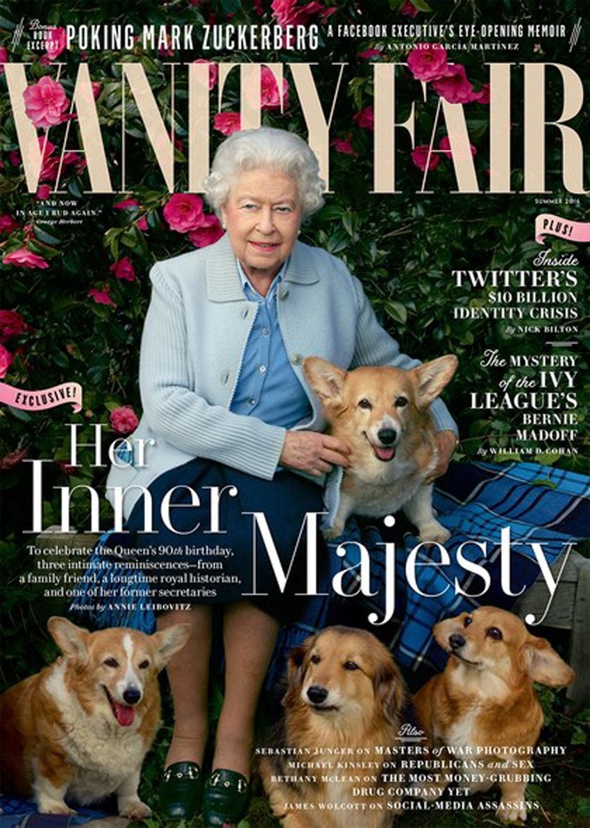 Елизавета II и ее корги Vanity Fair 2015