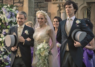 Мартин Фриман Аманда Аббингтон и Бенедикт Камбербэтч в сериале «Шерлок».