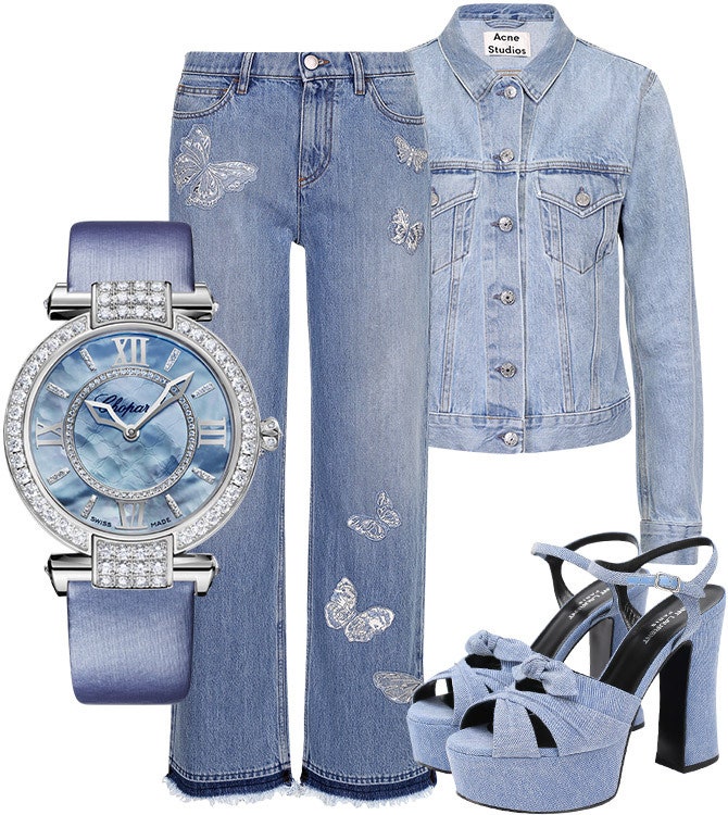 Часы Chopard джинсы Valentino куртка Acne Studios босоножки Saint Laurent