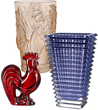 Ваза Lalique из матового хрусталя фигурка петуха Baccarat и ваза Baccarat.