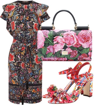 Шелковое платье Roberto Cavalli сумка и босоножки DolceGabbana.