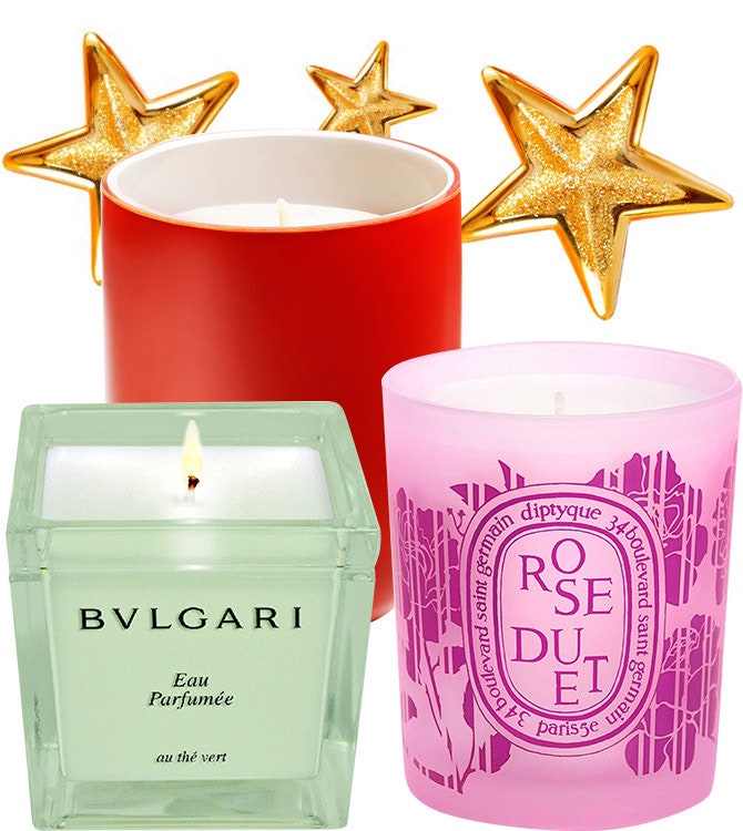 Свеча Bvlgari с ароматом зеленого чая парфюмированная свеча Frederic Malle и свеча Diptyque с ароматом розы