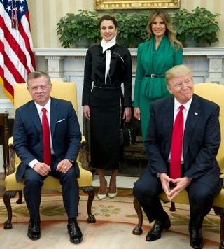 Король Иордании Абдалла II ибн Хусейн королева Иордании Рания первая леди США Меланья Трамп и президент США Дональд Трамп.
