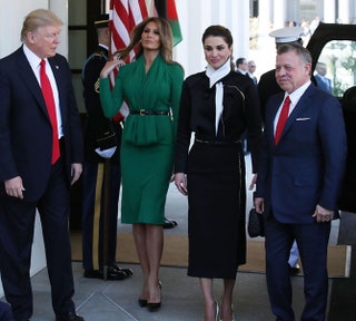 Президент США Дональд Трамп первая леди США Меланья Трамп королева Иордании Рания и король Иордании Абдалла II ибн Хусейн.