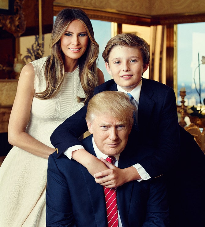 Дональд Трамп с женой Меланьей и сыном Бэрроном в апартаментах в Trump Tower