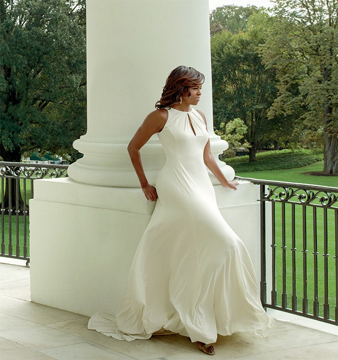 Мишель Обама в платье Carolina Herrera на балконе Белого дома
