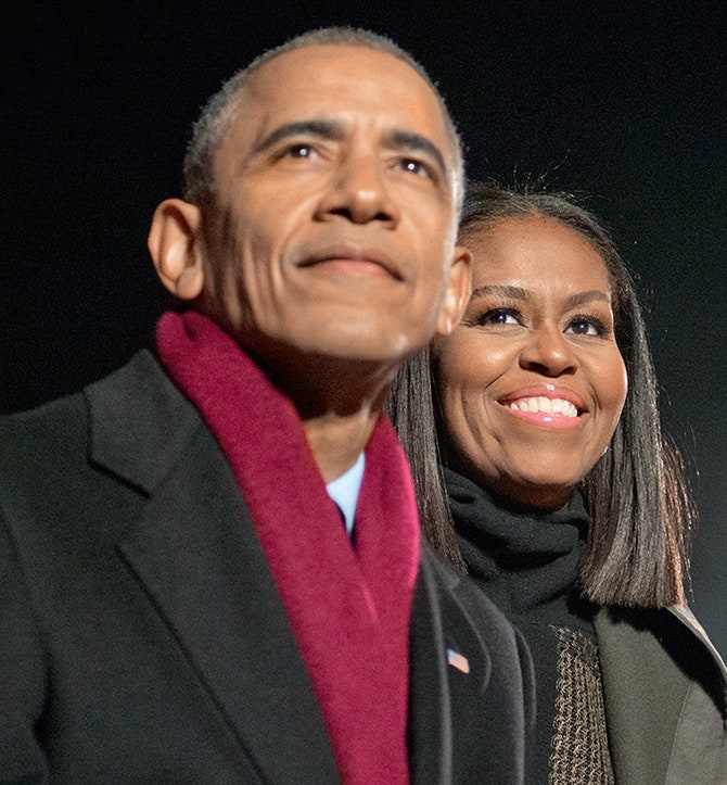 Барак и Мишель Обама на церемонии зажжения главной рождественской елки у Белого дома