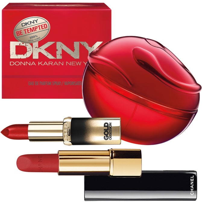 Аромат Be Tempted от DKNY помада Color Riche  из коллекции Gold Obsession от L'Oreal Paris и помада Rouge Allure Velvet ...