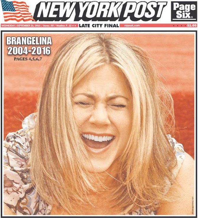 Дженнифер Энистон на обложке издания New York Post