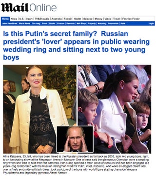 Daily Mail с провокационным заголовком «Секретная семья Владимира Путина Дама сердца российского президента появилась на...