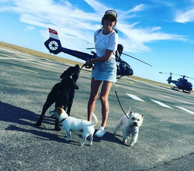 «Мои собаки тоже не могут лететь рейсом» — сетует Оксана Лаврентьева запутавшись в поводках на вертолетной площадке в...