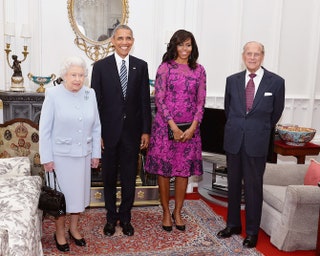 Елизавета II Барак и Мишель Обама и принц Филипп.