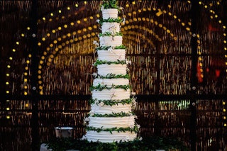 Свадебный торт украшенный ветками оливы.