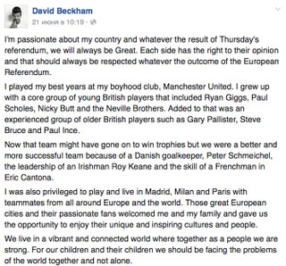 Дэвид Бекхэм «Я люблю свою страну и не зависимо от итогов референдума мы навсегда останемся великой державой. Каждая...