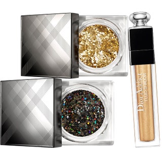 Блестки Burberry Cosmetics жидкие золотые тени Dior Addict Fluid Shadow.