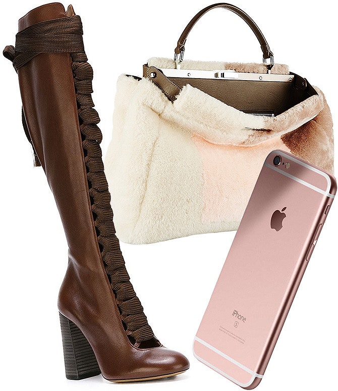 Сапоги Chloe сумка Peekaboo от Fendi и iPhone 6s