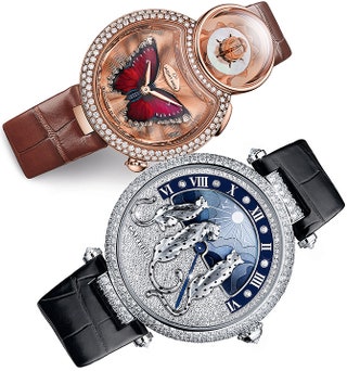 Часы Lady 8 Flower от Jaquet Droz и часы Rexes de Pantheres от Cartier.