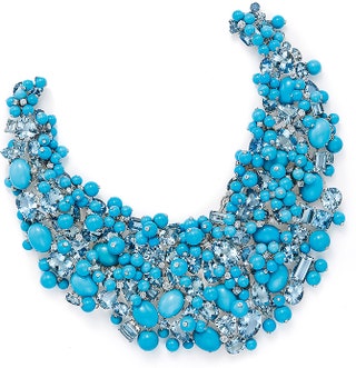 Ожерелье из платины с бирюзой аквамаринами и бриллиантами TiffanyCo.