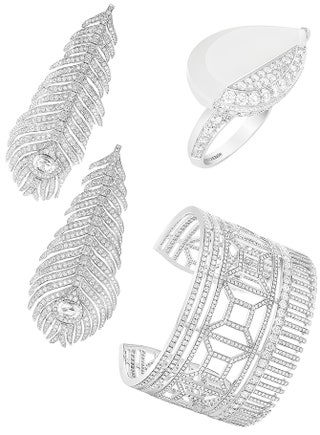 Серьги кольцо и браслет Boucheron из белого золота с бриллиантами.