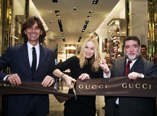 Патрицио ди Марко Фрида Джаннини и Михаил Куснирович на открытии бутика Gucci в ГУМе.
