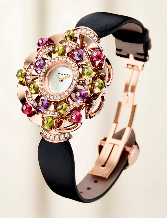 Часы Bvlgari Diva из розового золота с бриллиантами аметистами и рубеллитами | Tatler