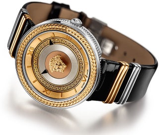 Часы Versace VMetal Icon с серебром и розовым золотом на ремешке из кожи аллигатора.