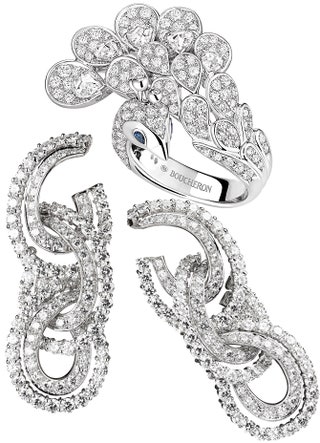 Кольцо и серьги Boucheron из белого золота с бриллиантами.