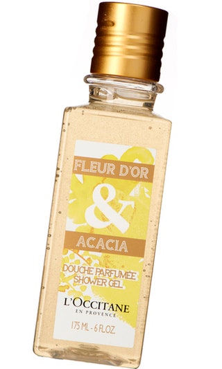 Гель для душа с блестками Fleur d'Or  Acacia от L'Occitane.