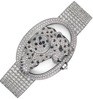 Часы Panthere Ajouree de Cartier белое золото бриллианты черная эмаль.