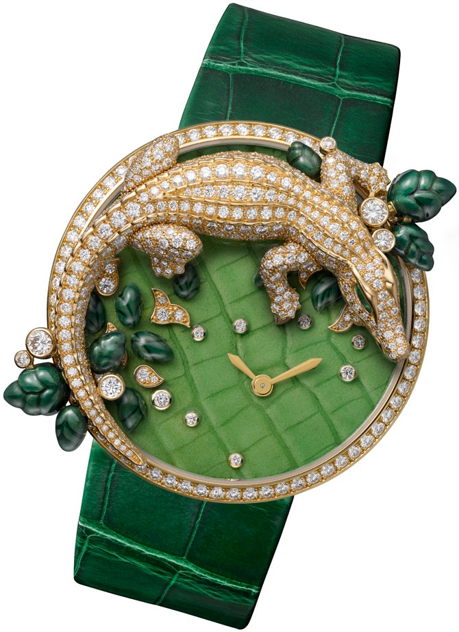 Часы Les Indomptables de Cartier белое золото бриллианты изумруды