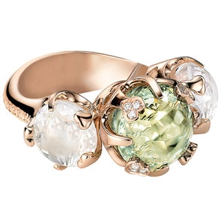 Золотое кольцо с празолитом молочными кварцами и бриллиантами Pasquale Bruni.